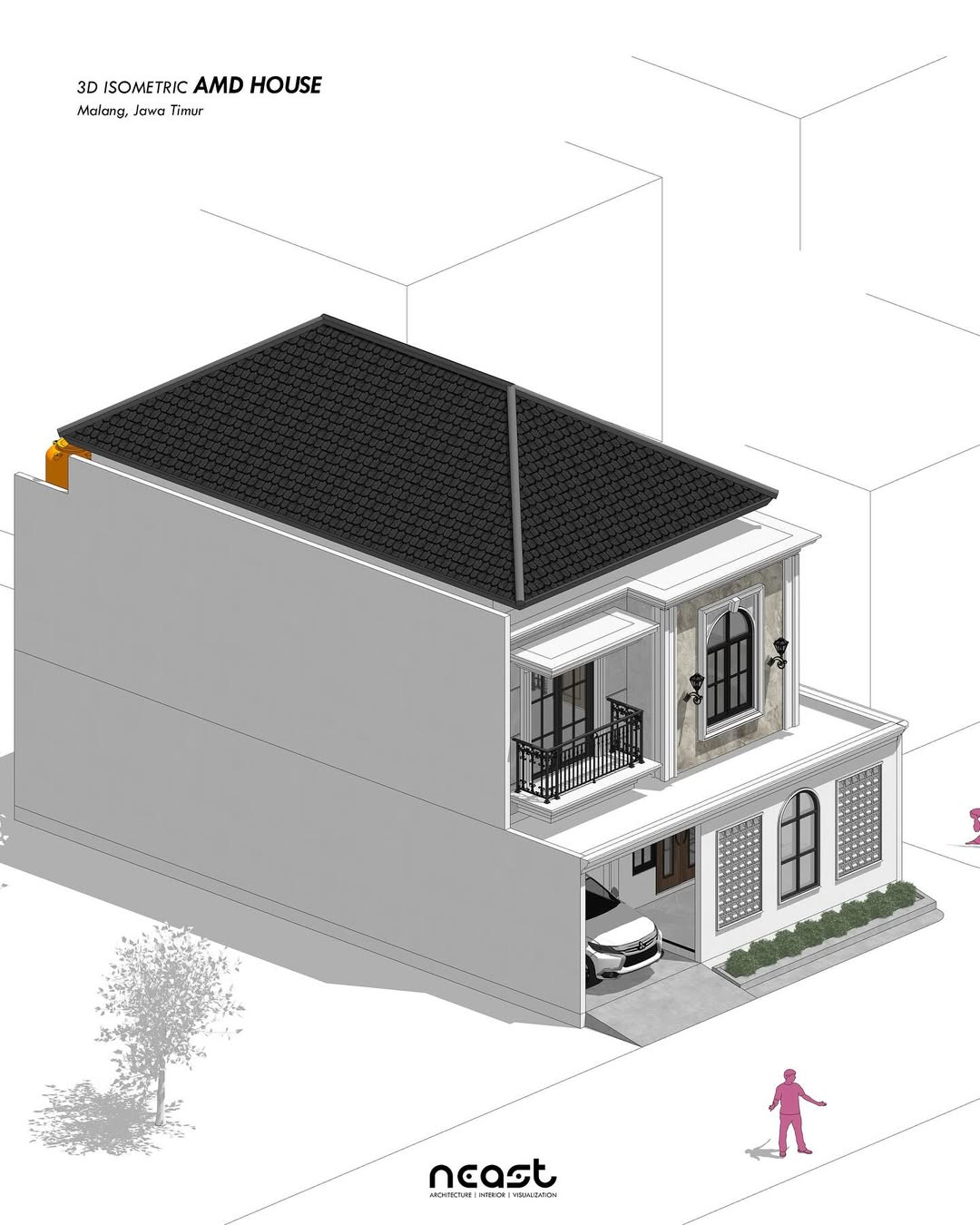 Isometric Design AMD House -- Malang, Jawa Timurwith American Classic style concept Project year (1)