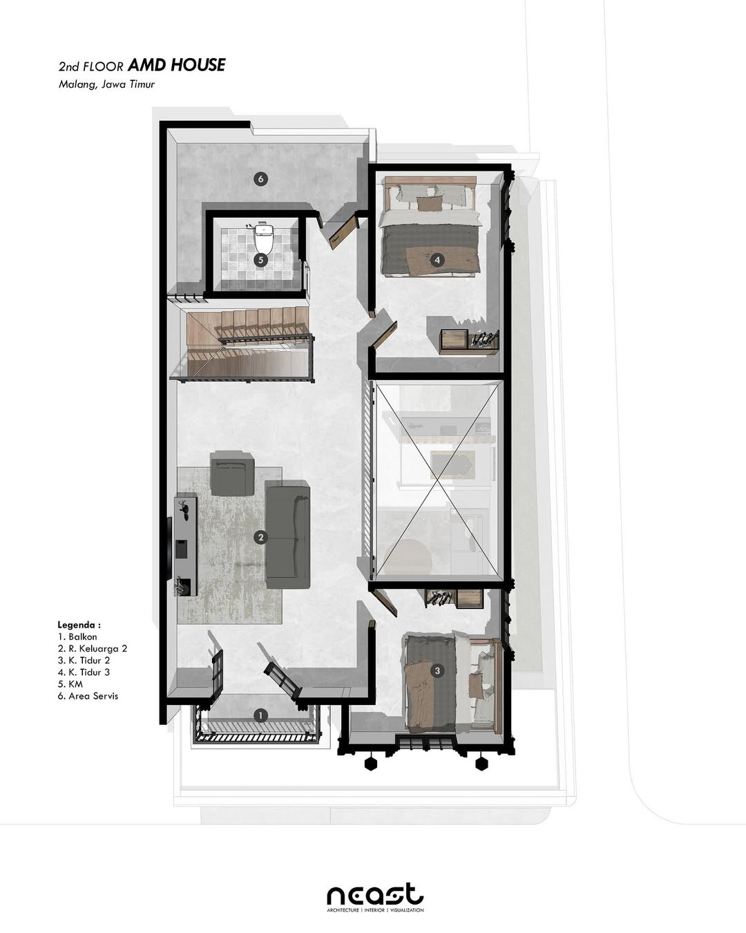 Isometric Design AMD House -- Malang, Jawa Timurwith American Classic style concept Project year (3)