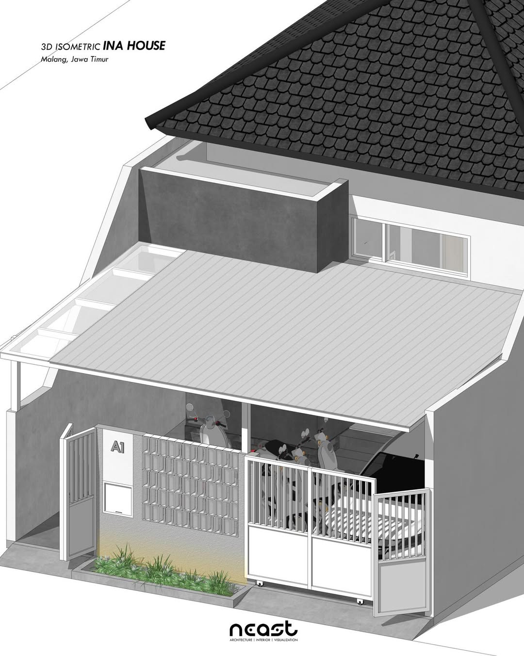 Isometric Design INA House -- Kediri, Jawa TimurProject year - 2026Land area - 168 sqmStatus - A (2)
